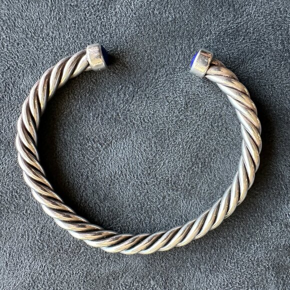 David Yurman Cable Cuff Bracelet w/ Sterling Silver & Lapis Lazuli - Medium - Picture 14 of 16